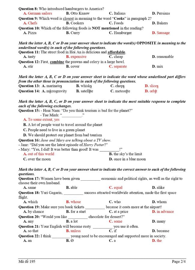 Đề thi tiếng Anh HK2 cuối lớp 9 quận Ba Đình có đáp án và file pdf