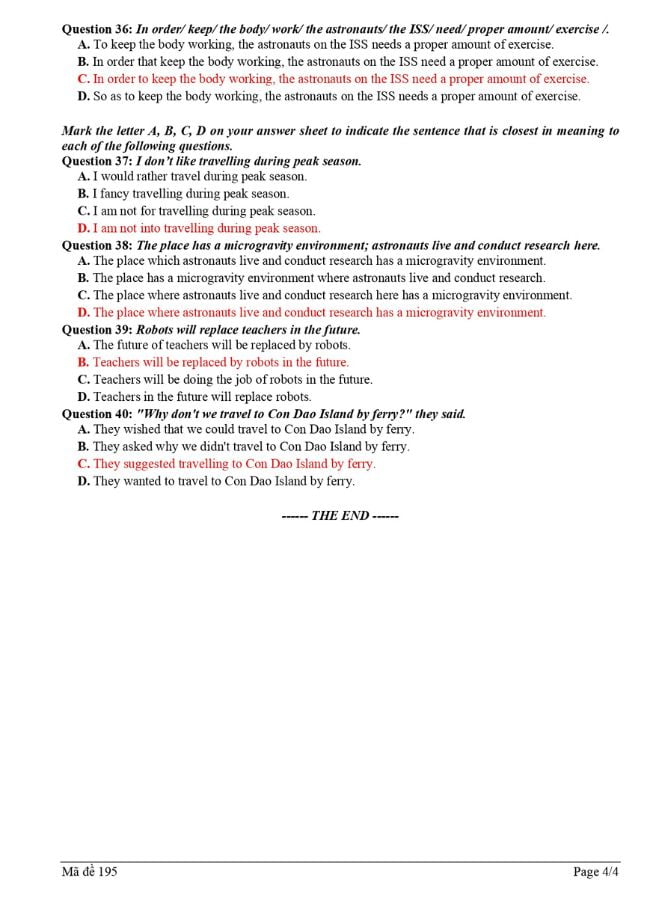 Đề thi tiếng Anh HK2 cuối lớp 9 quận Ba Đình có đáp án và file pdf