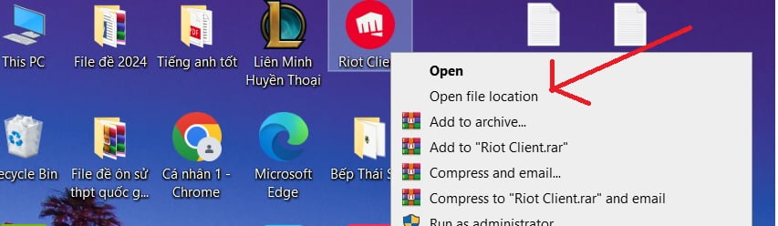 Chuột phải Open file Location - Cách xoá Riot Client bằng cách xoá file gốc