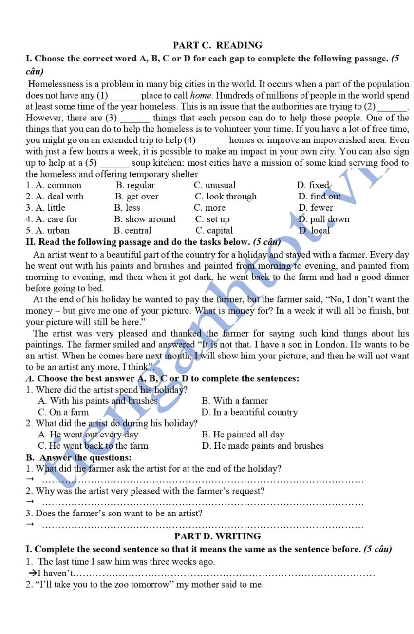 Đề kiểm tra tiếng Anh lớp 9 giữa học kì 1 có file pdf 2023