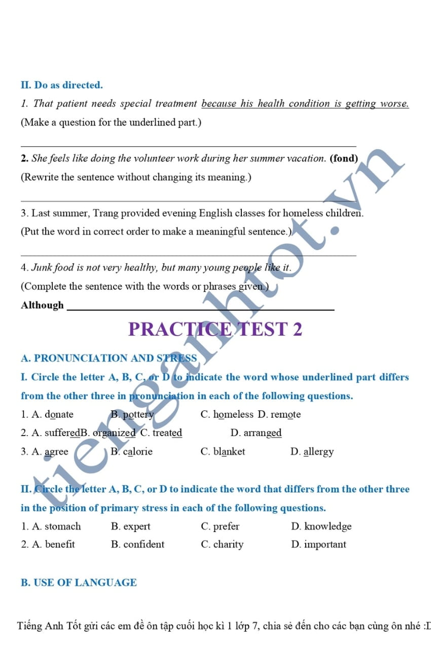 7 đề ôn thi tiếng Anh lớp 7 HK1 có đáp án và file PDF 2023 6