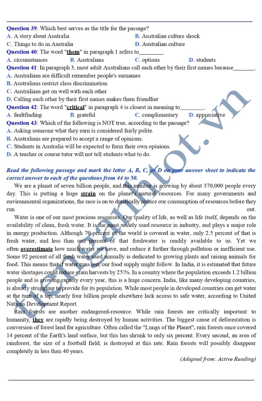 Đề thi thử tiếng Anh THPTQG 2024 chuyên Thái Bình có đáp án và file PDF 2